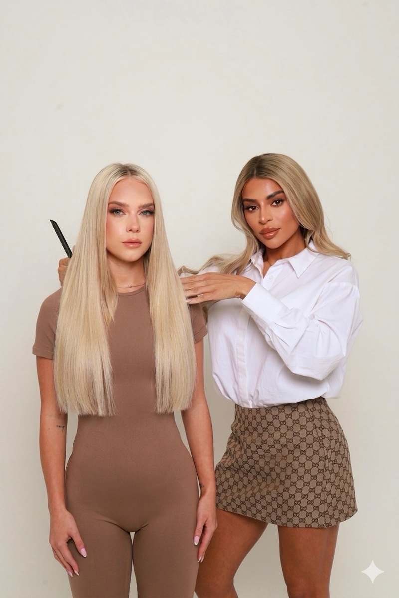 Sinclairs Lounge stylist fitting hand tied hair extensions